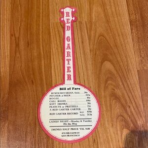 Vintage 1960s Red Garter Menu NIGHT CLUB SAN FRANCISCO 1960S DRINK MENU Banjo 🪕